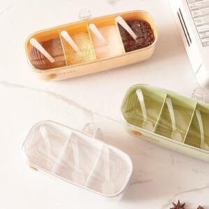 Home Storage Spice Box For Kitchen With Lid, Acrylic Dining Table Set Spice Jar, Salt Containers For Kitchen, Cruet With Cover & Spoons Set