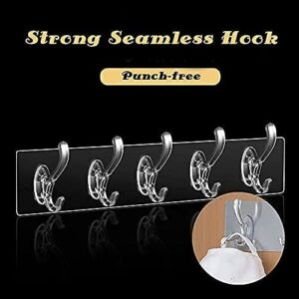 ouble-Sided Adhesive Wall Hooks-Wall-Sticking Hooks Without Punching and Nails Waterproof Oil-Proof Heavy-Duty Self for Bathroom Kitchen Transpernt 6 in 1 Hook Holder 6kg Max Hooks(1 pcs)