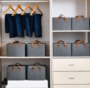 Collapsible Fabric Storage Cubes Organizer with Handles Foldable Storage Baskets for Organizing Toys, Books, Shelves, Closet, Large Storage Box with Handles (Grey-Pack of 1)