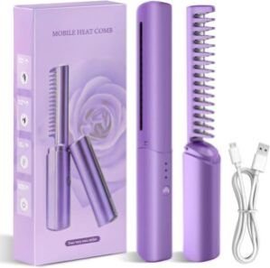 Rechargeable hair Straightner Comb Cordless Brush, Portable Straightening Brush With Negative Ion, Hot Comb For Women Lightweight Mini Hair Straightening Comb Rechargeable Ionic Technology