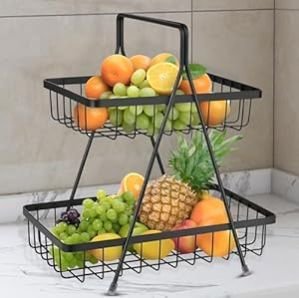 2 LAYER SQUARE METAL FRUIT BASKET