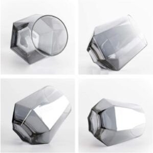 Hexagonal Diamond Cut Crystal Black Whiskey Glasses | 310ML | Set of 6 | Designed DOF Lowball Bar Glasses for Drinking Bourbon, Scotch Whisky, Cocktails, Cognac