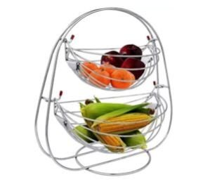 2 Layer Fruit Julla Stainless Steel Double Step Swing Vegetable and Fruit Storage Basket (Silver)