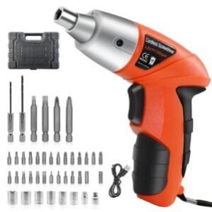 45Pcs Wireless 48V Power Electric Handy Screwdriver With Bits Holder,Usb Rechargeable,Led Light Drill Machine Reversible Function For Home&Diy Use,Black