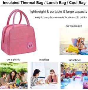 Insulated Travel Lunch/Tiffin/Storage Bag for Office, College & School (PINK)
