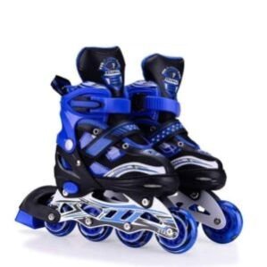 Roller Skates for Girls Age Group 7-12 Years Adjustable Inline Skating Shoes with LED Flash Light On Wheels for Unisex Kids (Blue)