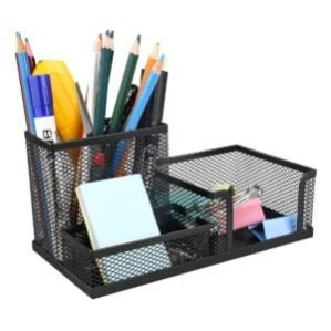 Compartment Metal Mesh Desk Organizer Stationary Storage Stand Pen, Pencil Holder For Office, Home, And Study Table (3 Compartment), Black