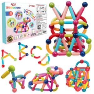 Magnetic Roundels Stick Building for Kids Toys for Girls Magnetic Toys for Boys Age 3+ Years 4 5 6 7 8 10 12 14 Old – STEM Learning Creative Brain Development Toys with Magnet Balls – 32 Pcs