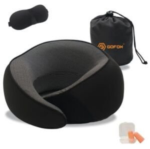 Premium Memory Foam Travel Pillow for Flights | Comfortable | Washable | Breathable | Perfect Neck Support Pillow with Eye Mask & Earbud & Carry Bag