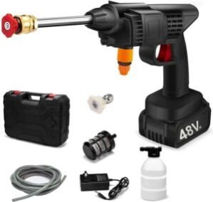 Cordless Portable Pressure Washer Gun 48V 12000mah High Pressure Water Gun Wireless High Pressure Washer Water Spray Gun for Car Wash Bike Washing Cleaning (Electric car wash Gun 2 Battery 2)