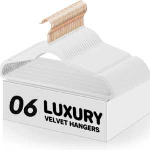 Velvet Hangers for Coats, Pants & Dress Clothes – Non Slip Clothes Hanger Set w/ 360 Degree Swivel,Strong Felt Hangers for Clothing (White, 20)