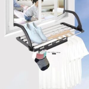 Metal Adjustable Clothes Drying Rack Shelf Balcony Window Laundry Hanger Clothing, Socks & Plant Storage Holder Outdoor/Indoor Clothes(Stainless Steel)(1 PCS)