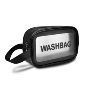Makeup Pouch Bag Travel Transparent Cosmetic Bag Zipper Wash Bag with Handle Household Grooming Kit Portable Organizer Case Carry Pouch for Women.(Small, Black)