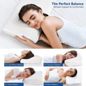 Cervical Contour Memory Foam Pillow for Sleeping,Orthopedic Pillow for Neck Pain, Support for Back,Stomach,Side Sleepers, with Breathable Zip Cover