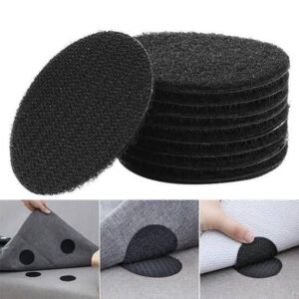 Multipurpose Self Adhesive Double Sided Non Slip Anti Curling Interlocking Hook Tape Stickers for Carpets Mats Rugs Bed Sheets Pillows Sofa Mattress Couch Blankets, Round 2 inch, (Set of 10)