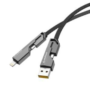 4 in 1 Metal Flat Braided Indestructible Cable 1.5m 60W with lightning to type C, type C to C, Lighting to type A compatible for iPhones, iPads, Macbooks, Type C Laptops