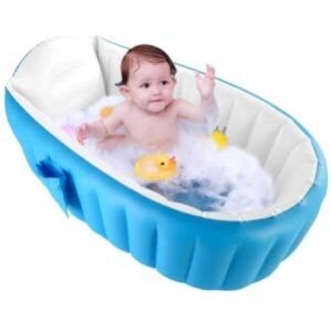 Inflatable Baby Bath tub for Kids with Air Pump, Soft Cushion Central Seat, Foldable Shower Basin | Mini Air Swimming Pool for Kids | Baby Bath Tub for Baby Kids 6 to 36 Months