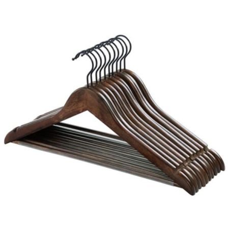 Wooden Hangers, Solid Wood with Anti Slip Cloth Bar, Chrome Swivel Hook for Dress Clothes, Coats, Jackets, Pants, Shirts, Skirts, Color: Teak Wood Brown(Set of 3)