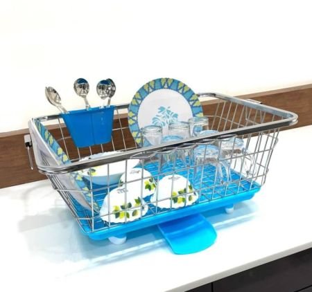 Dish Drainer Kitchen Rack Steel Dish Drainer Kitchen Rack Basket with AUTO WATER DRAIN TRAY Spoon Holder